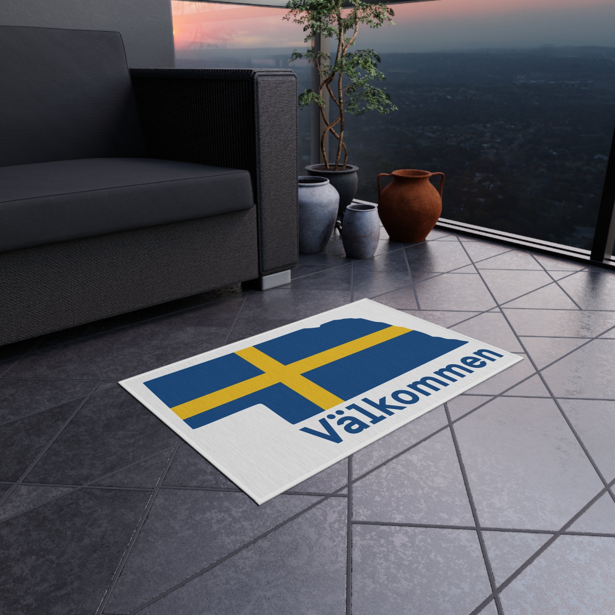 Outdoor Rug | Swedish Flag on Nebraska Outline