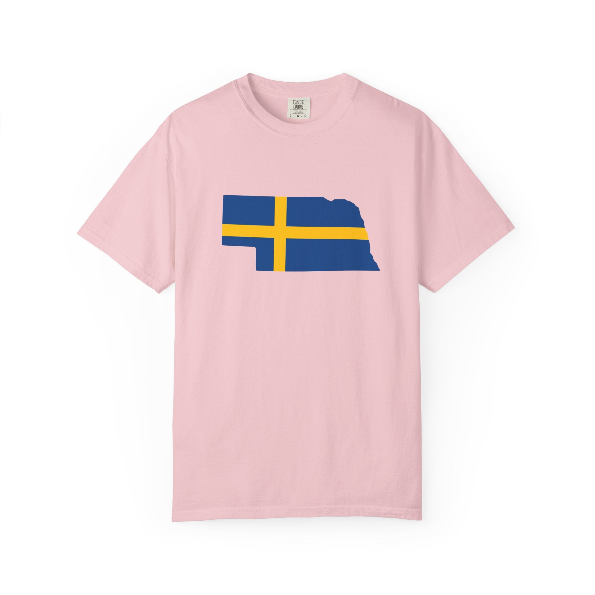 Nebraska State Silhouette T-Shirt with Swedish Flag Design