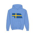 Youth Hooded Sweatshirt | Swedish Flag on Nebraska Outline