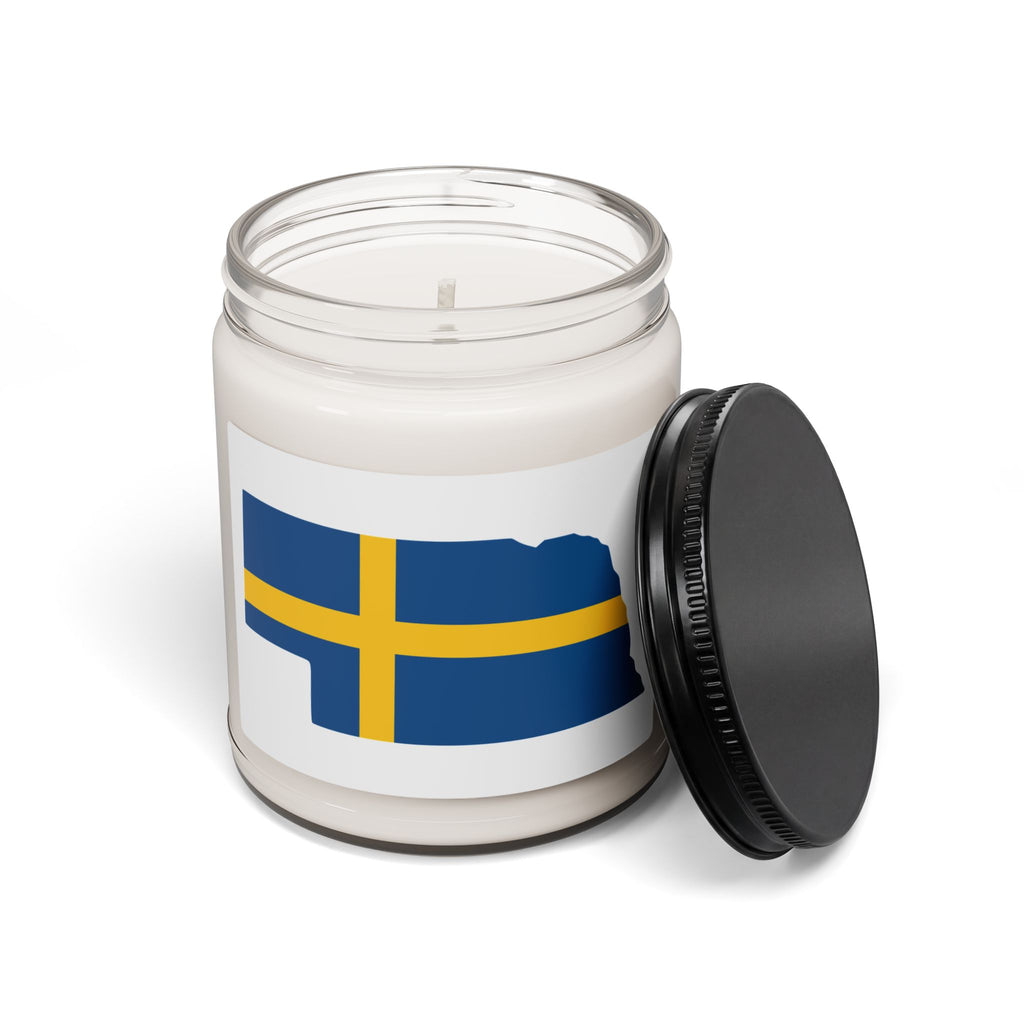 Scented Soy Candle, 9oz | Swedish Flag on Nebraska Outline