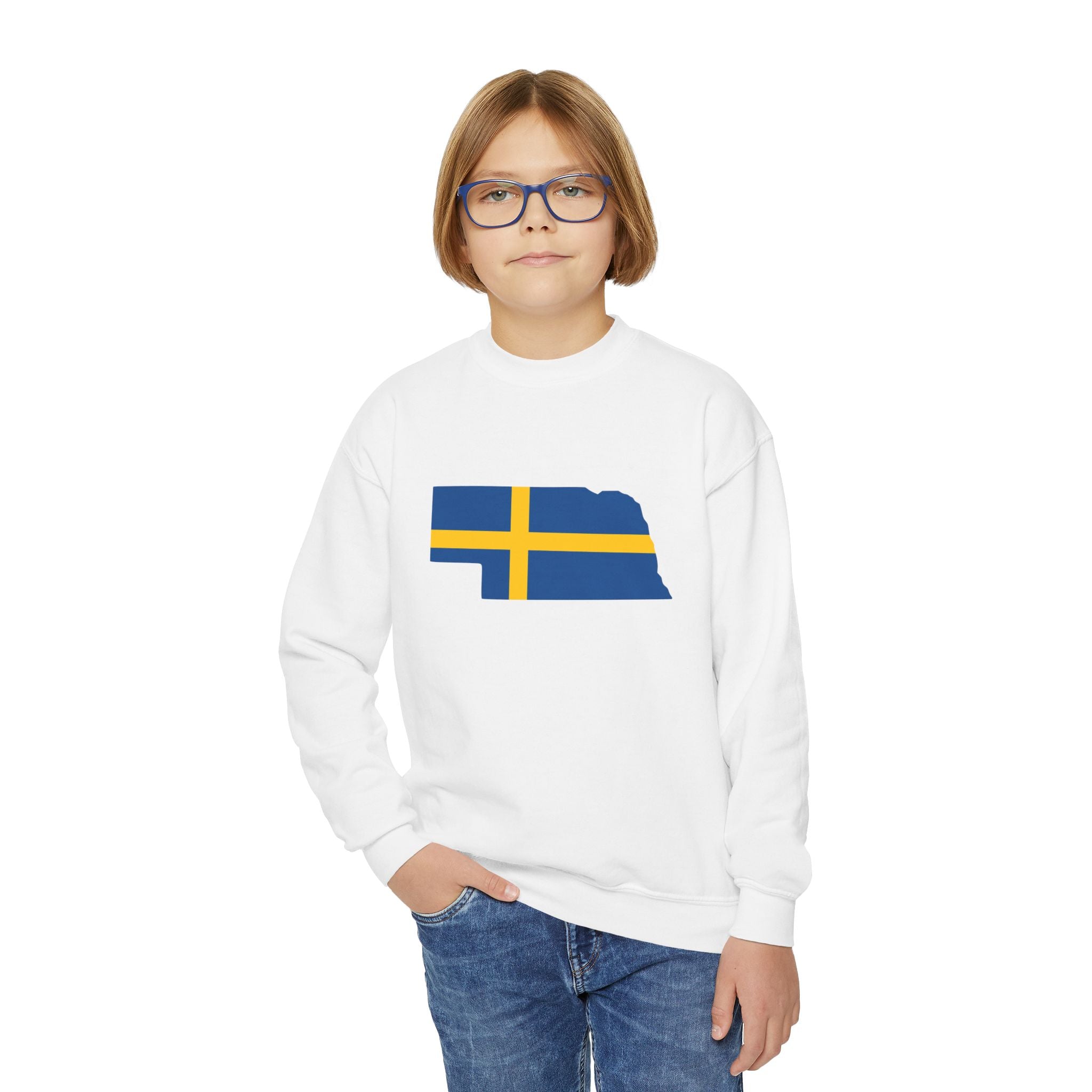 Crewneck Sweatshirt | Swedish Flag on Nebraska Outline