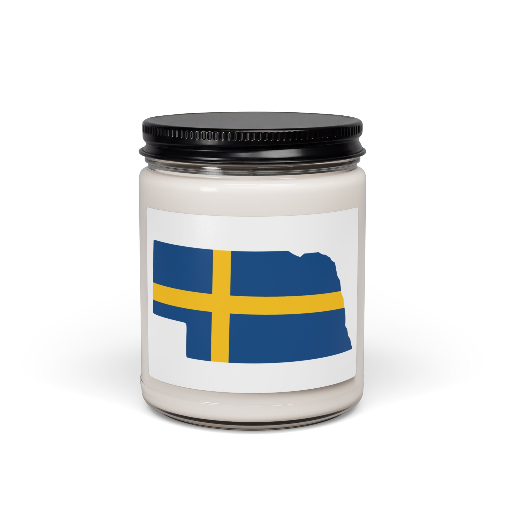 Scented Soy Candle, 9oz | Swedish Flag on Nebraska Outline