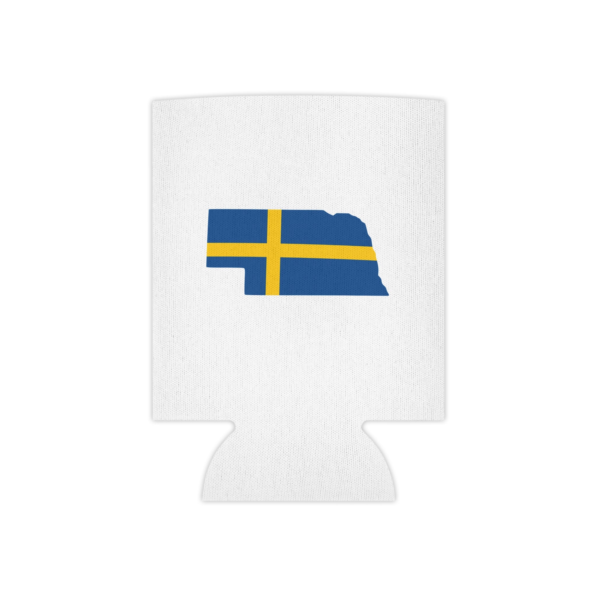 Nebraska State Outline Can Cooler with Swedish Flag Design