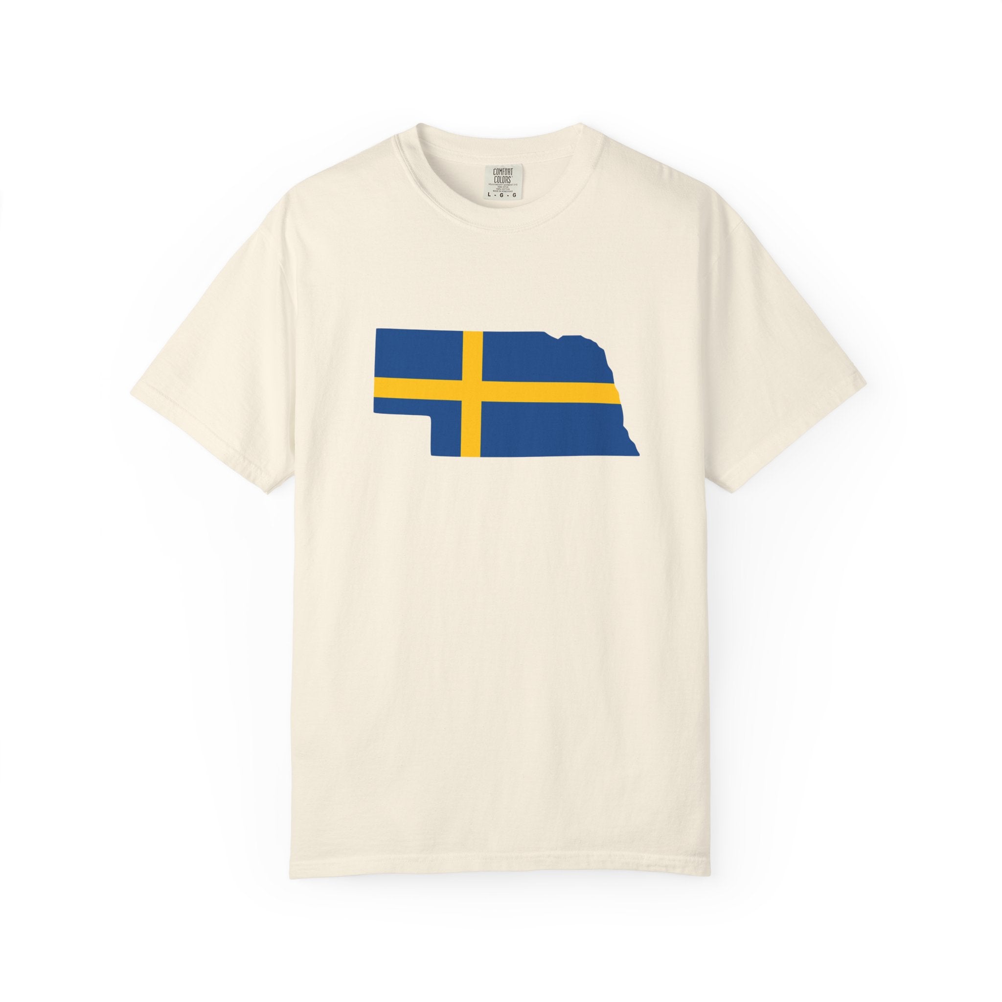 Nebraska State Silhouette T-Shirt with Swedish Flag Design