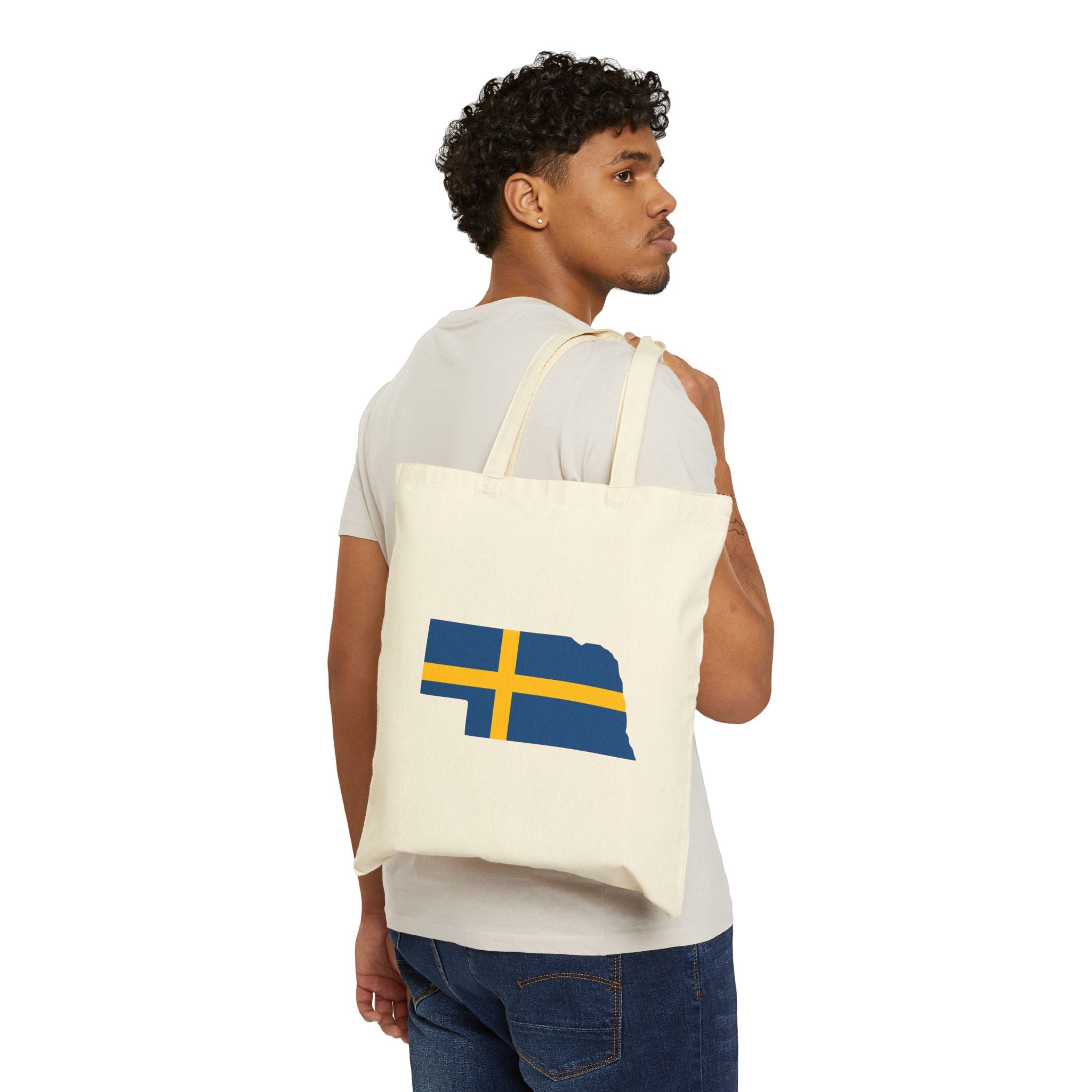 Sweden Flag on Nebraska Outline | Cotton Canvas Tote