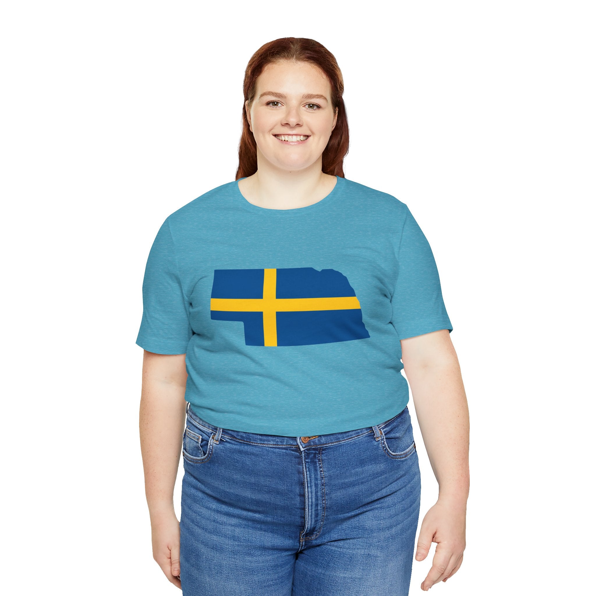 Women's T-Shirt | Swedish Flag on Nebraska Outline