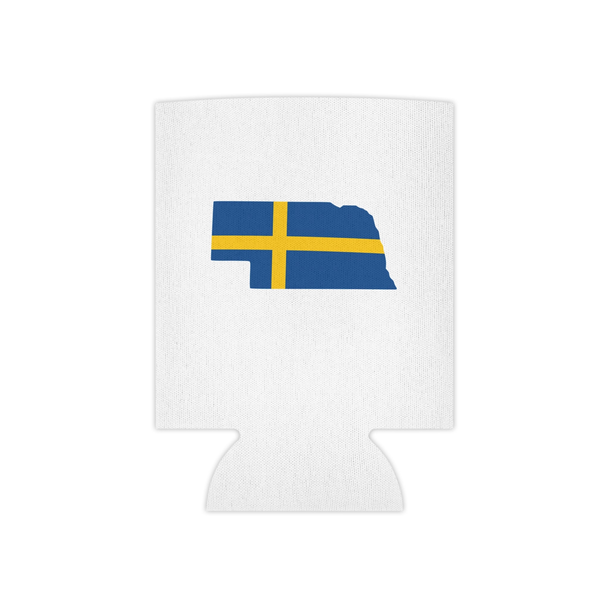 Nebraska State Outline Can Cooler with Swedish Flag Design