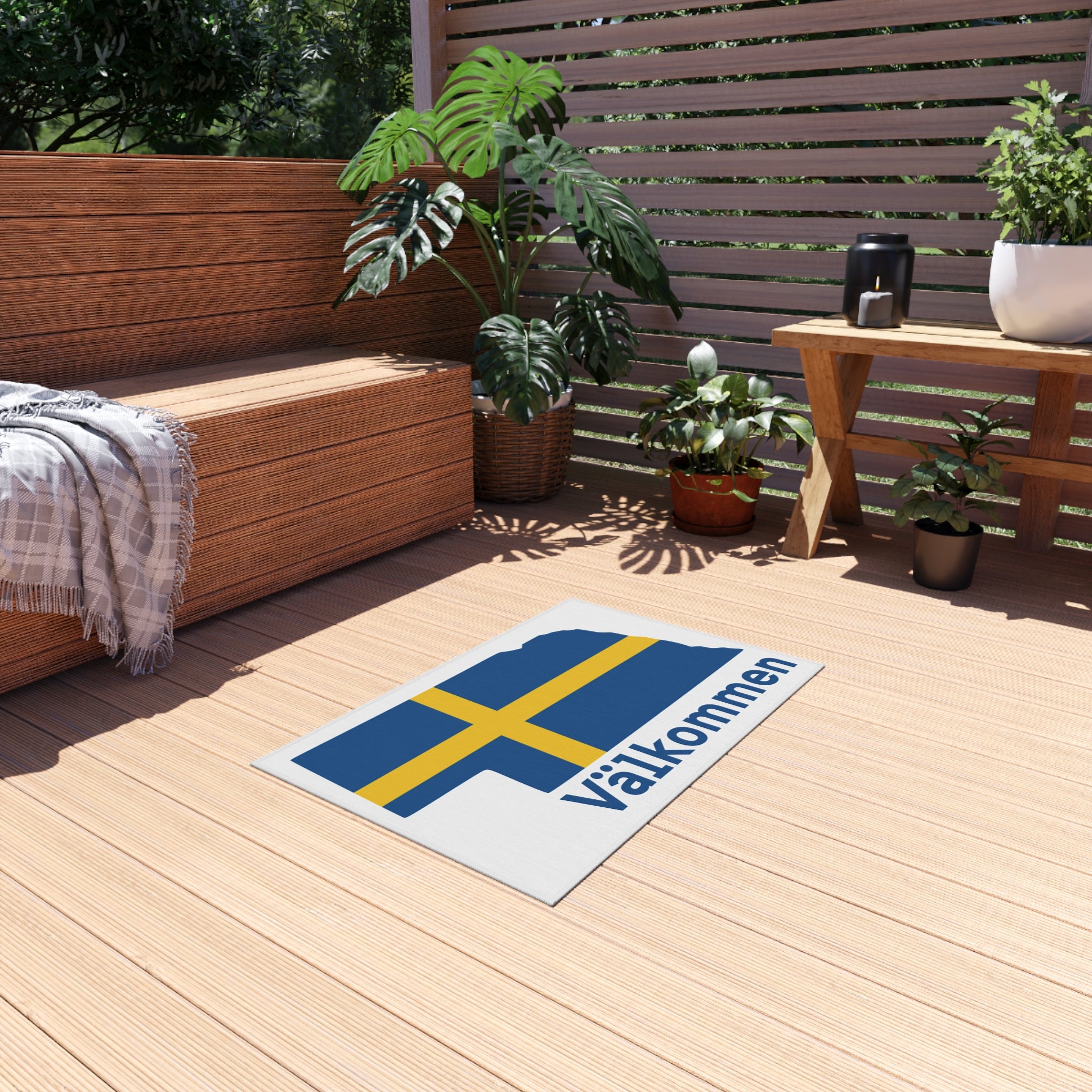 Outdoor Rug | Swedish Flag on Nebraska Outline