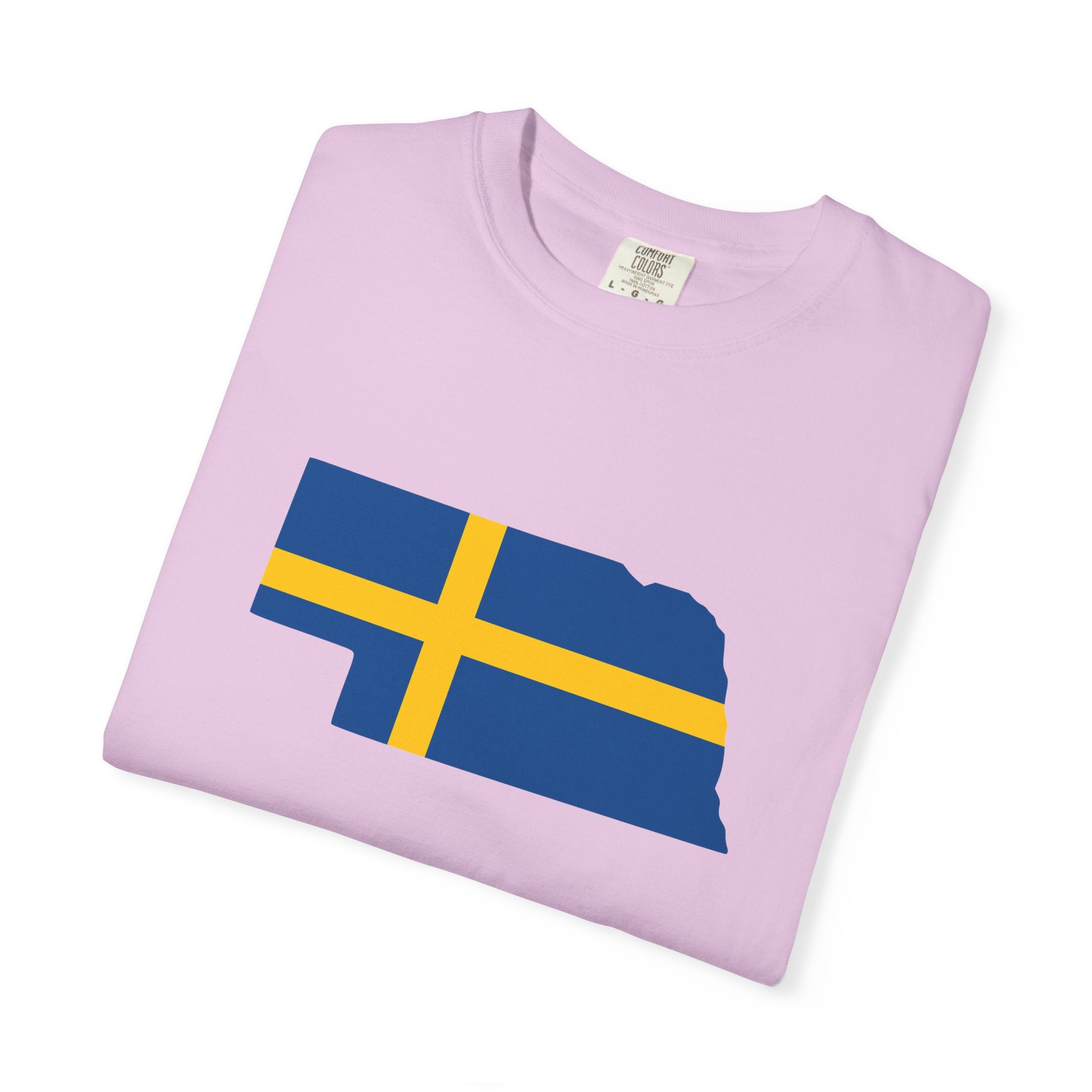 Nebraska State Silhouette T-Shirt with Swedish Flag Design