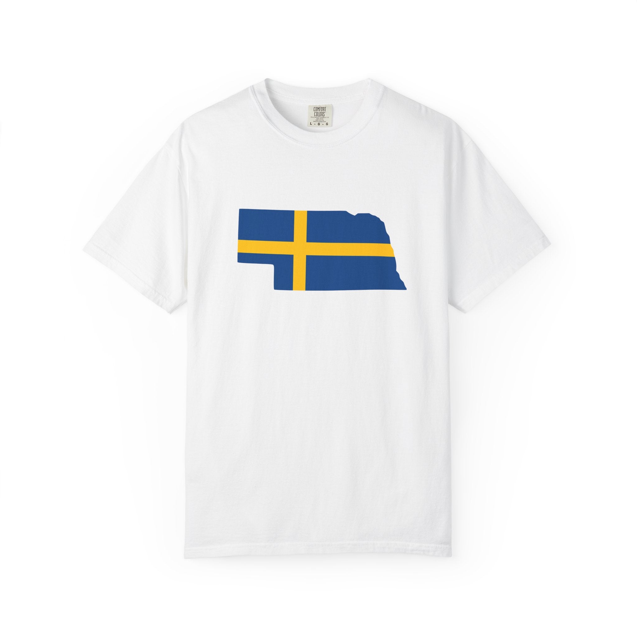 Nebraska State Silhouette T-Shirt with Swedish Flag Design