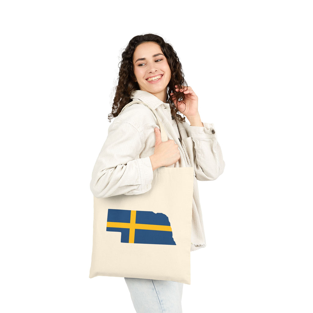 Sweden Flag on Nebraska Outline | Cotton Canvas Tote