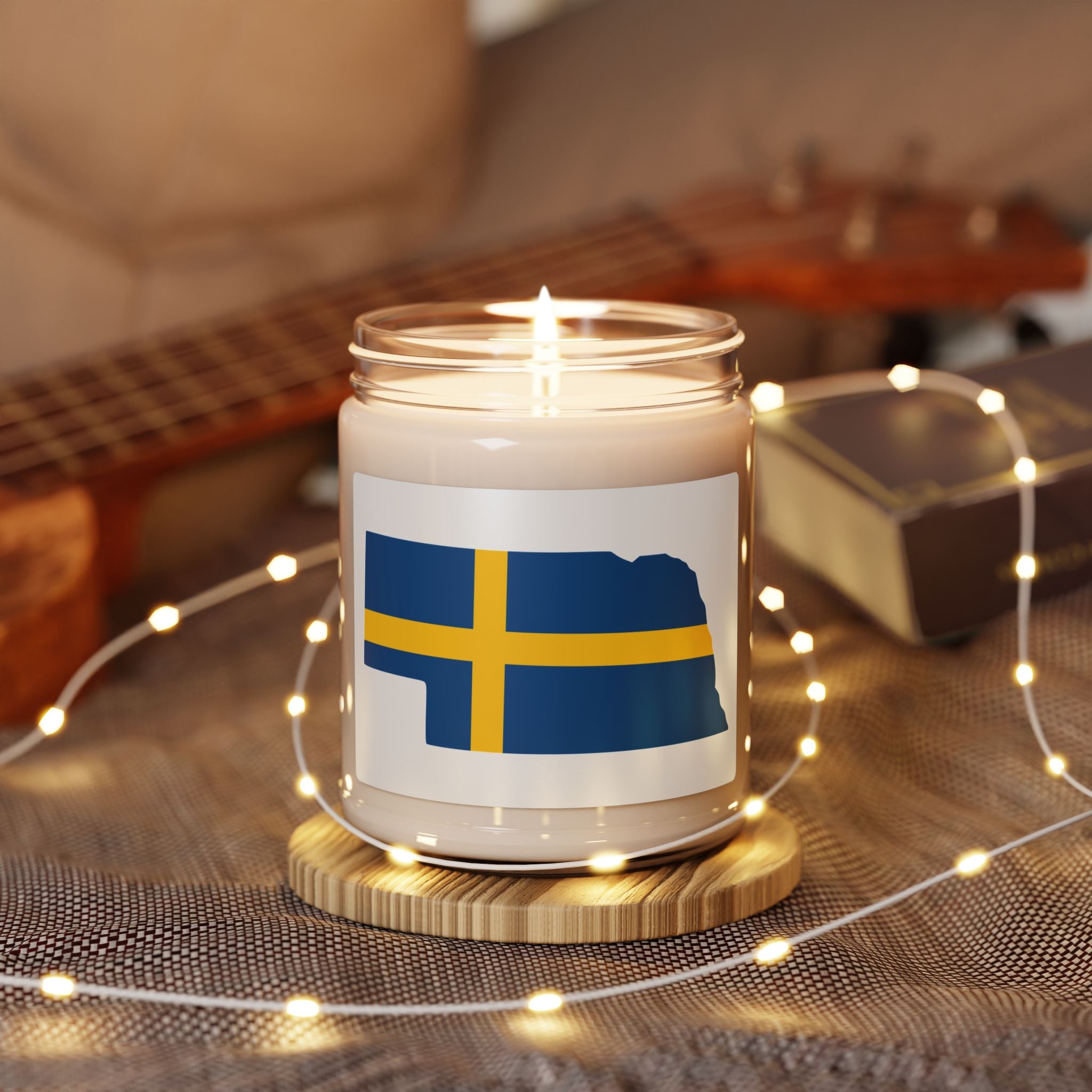 Scented Soy Candle, 9oz | Swedish Flag on Nebraska Outline