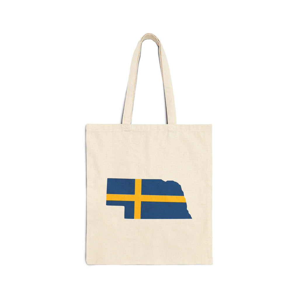 Sweden Flag on Nebraska Outline | Cotton Canvas Tote