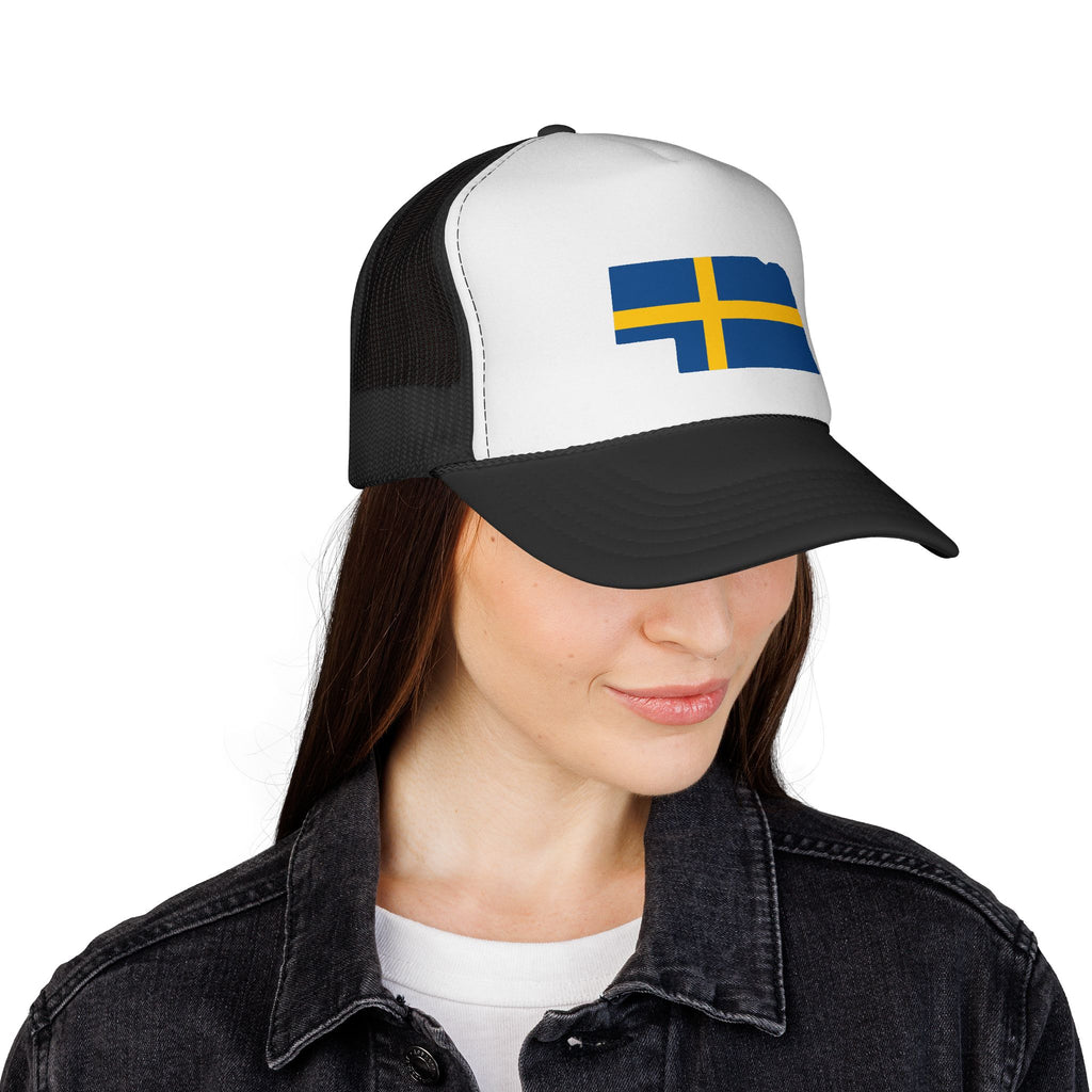 Trucker Caps | Swedish Flag on Nebraska Outline