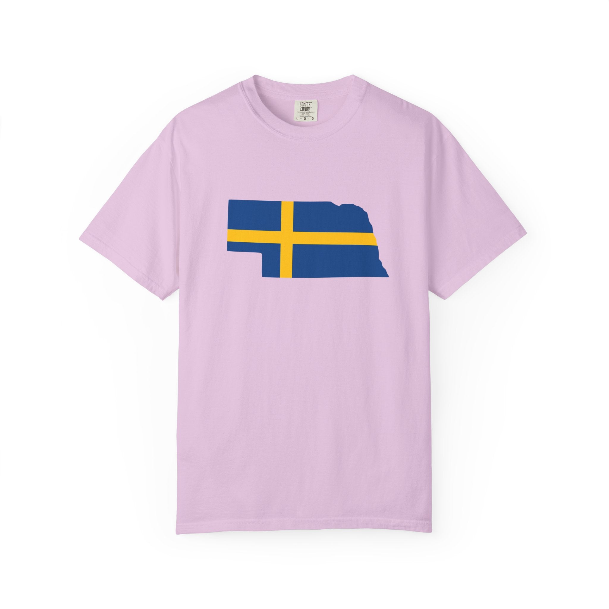 Nebraska State Silhouette T-Shirt with Swedish Flag Design