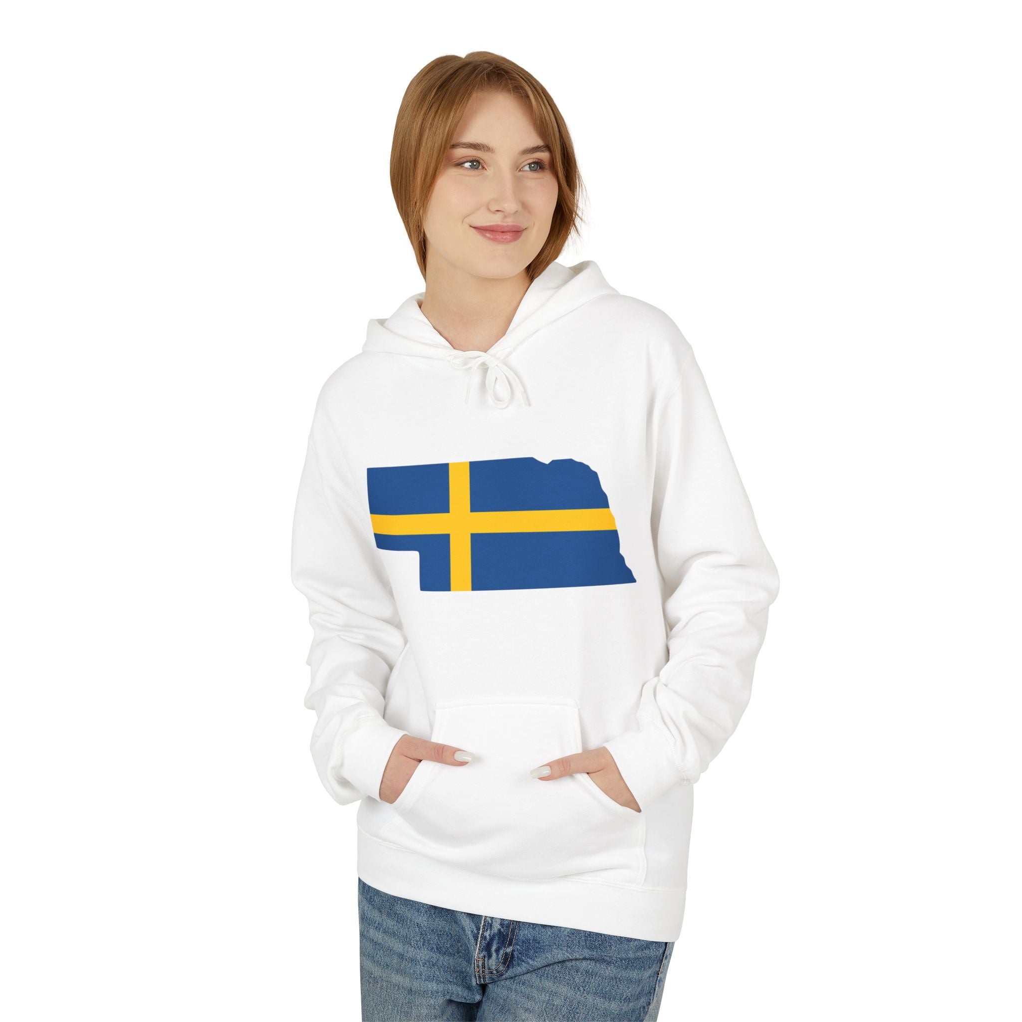 Adult Hoodie | Swedish Flag on Nebraska Outline