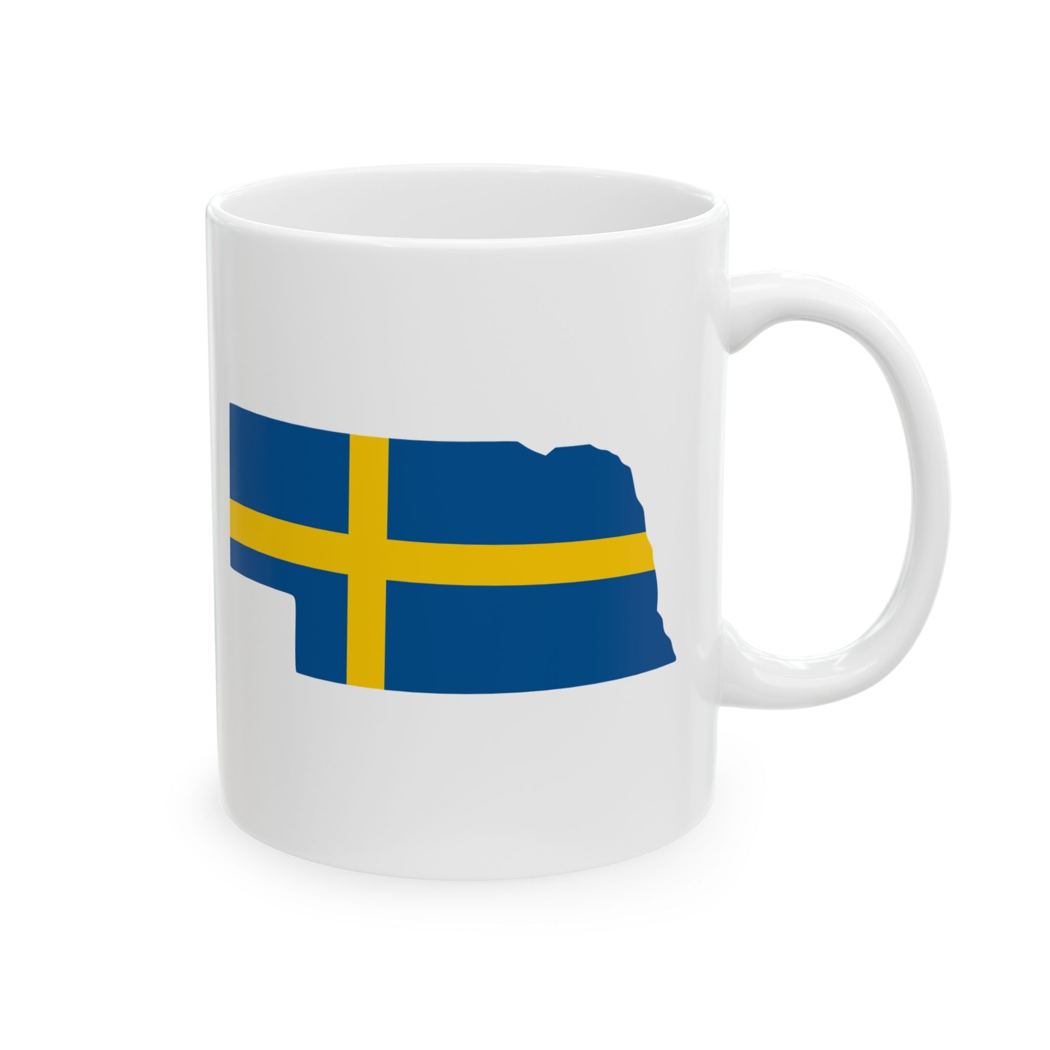 Ceramic Coffee Cup | Swedish Flag on Nebraska Outline
