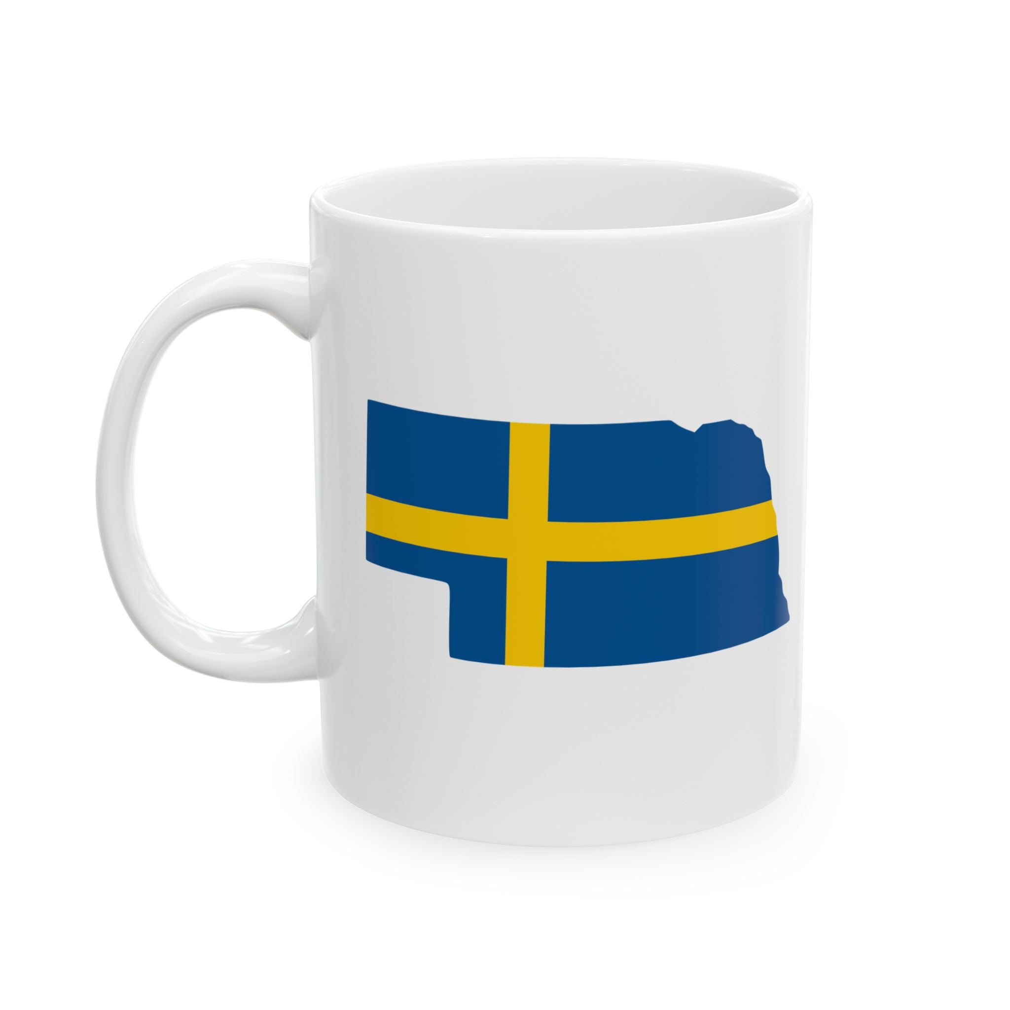 Ceramic Coffee Cup | Swedish Flag on Nebraska Outline