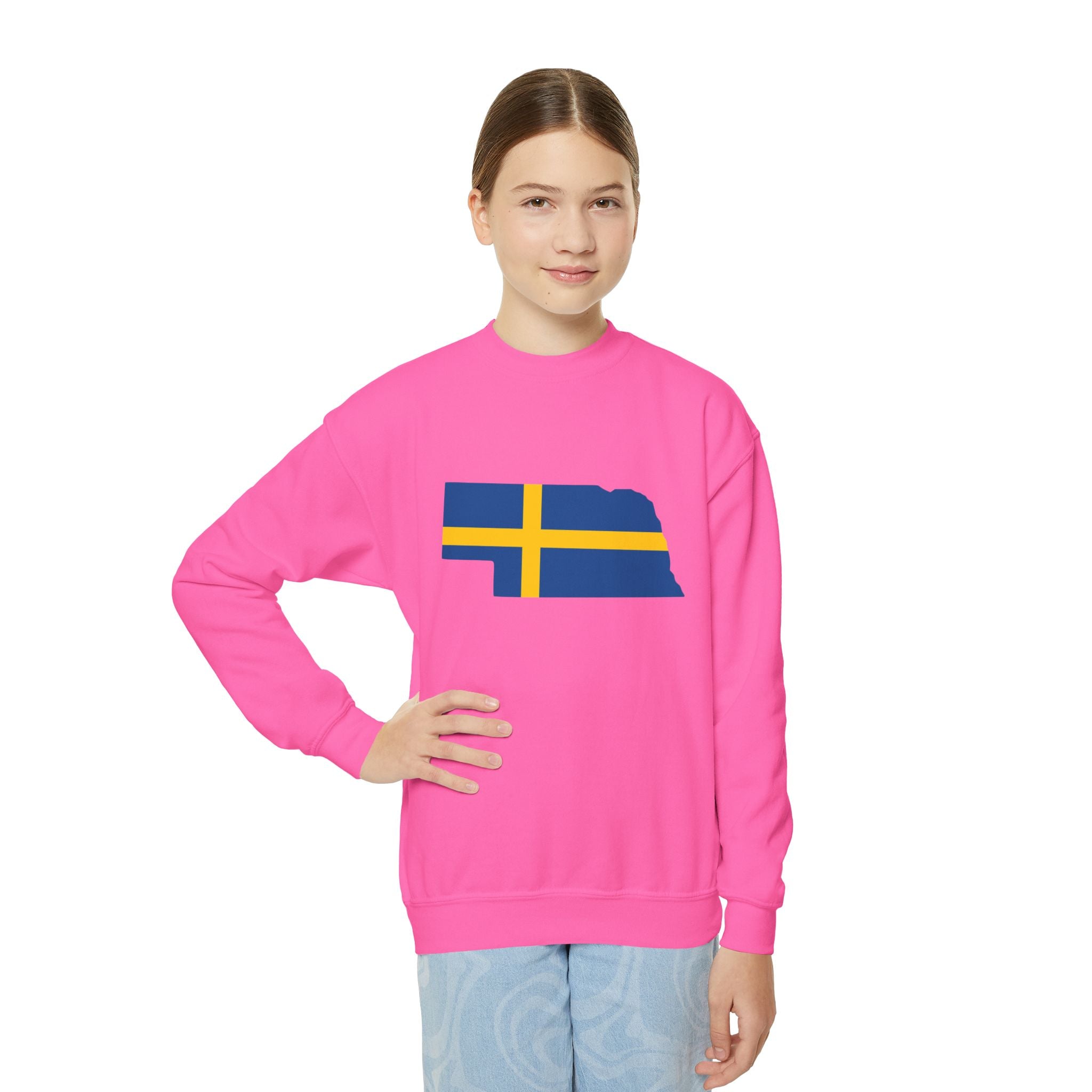 Crewneck Sweatshirt | Swedish Flag on Nebraska Outline